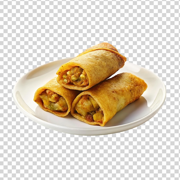 Deep fried burritos on white plate isolated on transparent background