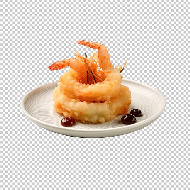 PSD gamberetti fritti sul piatto bianco tempura cibo in stile giapponese