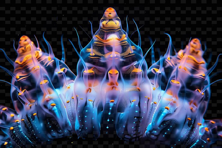 PSD deep sea limpet with distributions of hard substrates and co sea creatures neon color collections