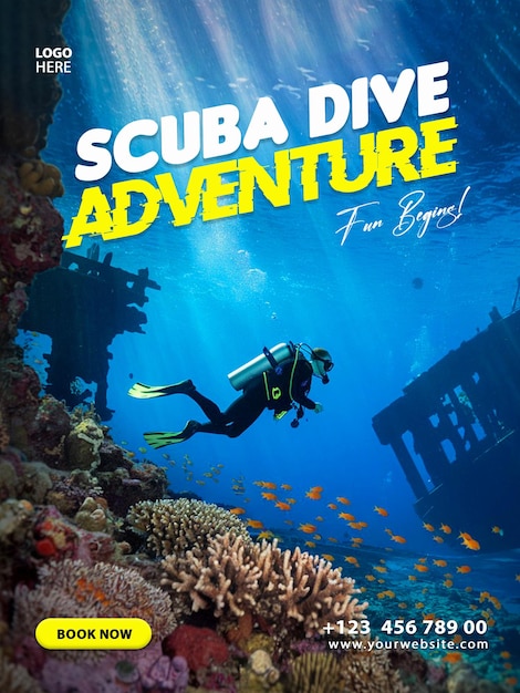 deep sea summer travel adventure explore ocean business flyer design poster template social media