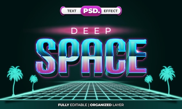 Deep space 3d text retro 80s style effect
