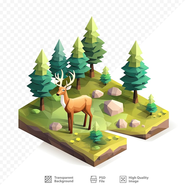 PSD a deer in the forest with trees and bushes