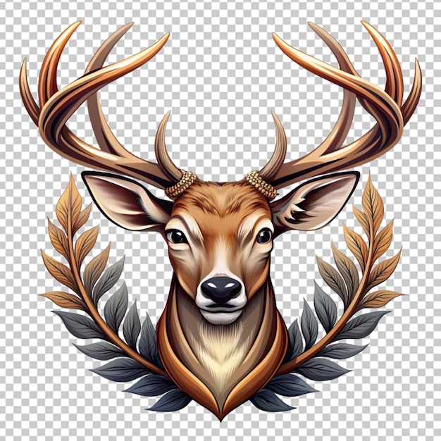 PSD deer head emblem on transparent background