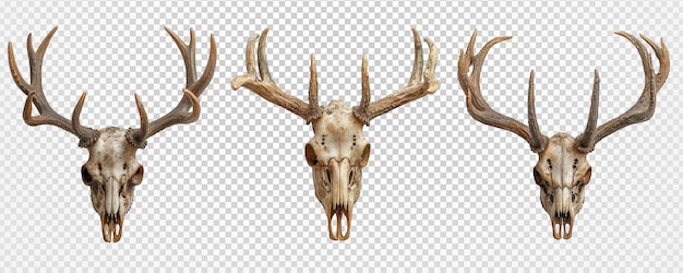 Deer head skull isolated on transparent background deer antler skull decoration generative ai