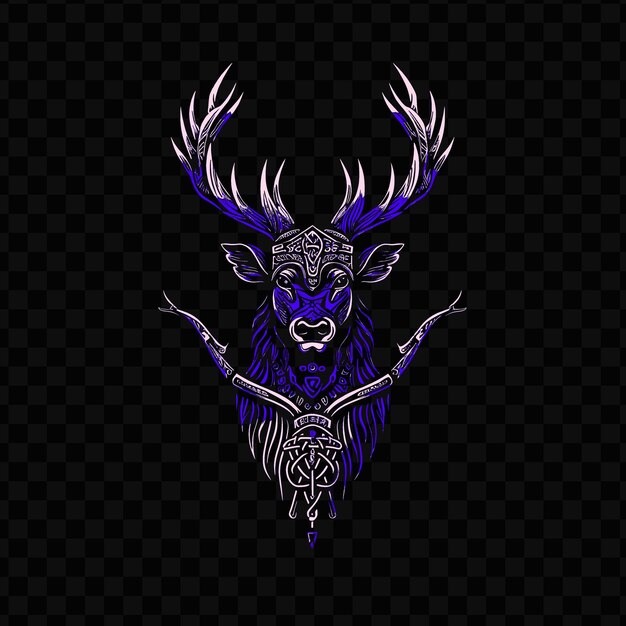 PSD a deer head with a blue mane and a cross on the background