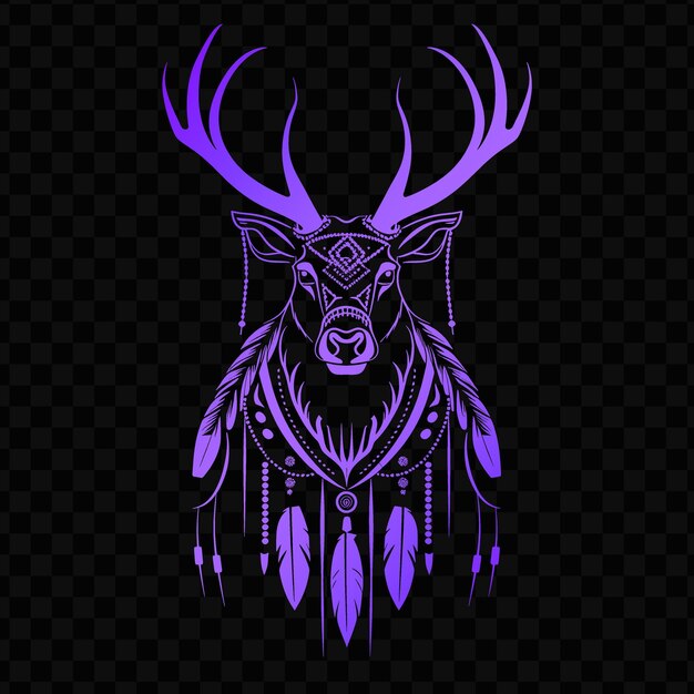 PSD a deer head with a blue and purple pattern on a black background