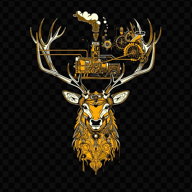 A deer head with a golden antlers on it