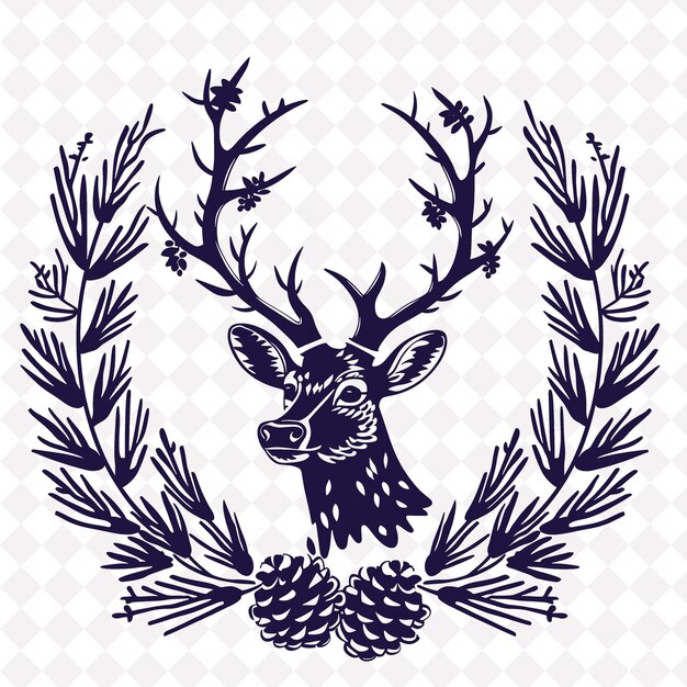 PSD a deer head with pine cones on it and a star on the background