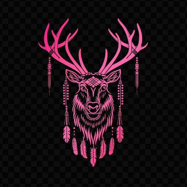 A deer head with pink and purple beads on the face