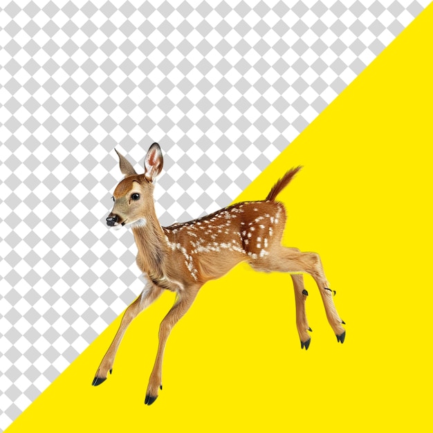 PSD un cervo è in piedi di fronte a uno sfondo giallo con uno sfonto giallo