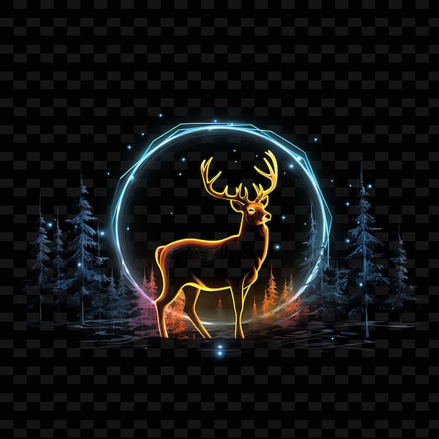 PSD deer majestic wilderness whirling neon lines pine trees antl png y2k shapes transparent light arts
