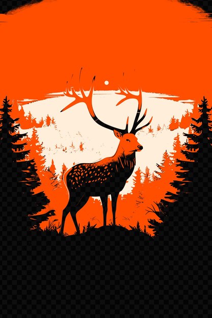 Deer standing in a misty forest poster design with a pop art psd art design concept poster banner