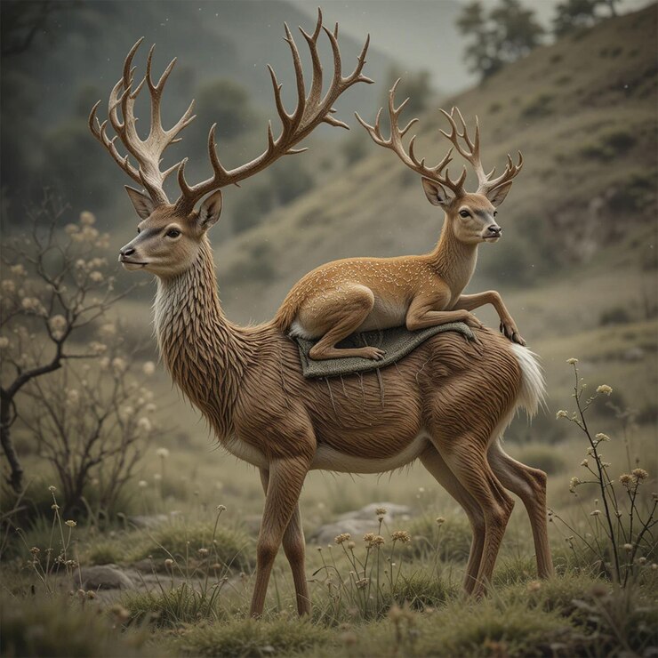 PSD a deer with a deer on its back is shown in a picture
