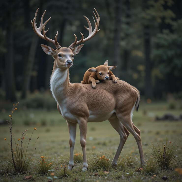 PSD a deer with a deer on its back is shown in a picture
