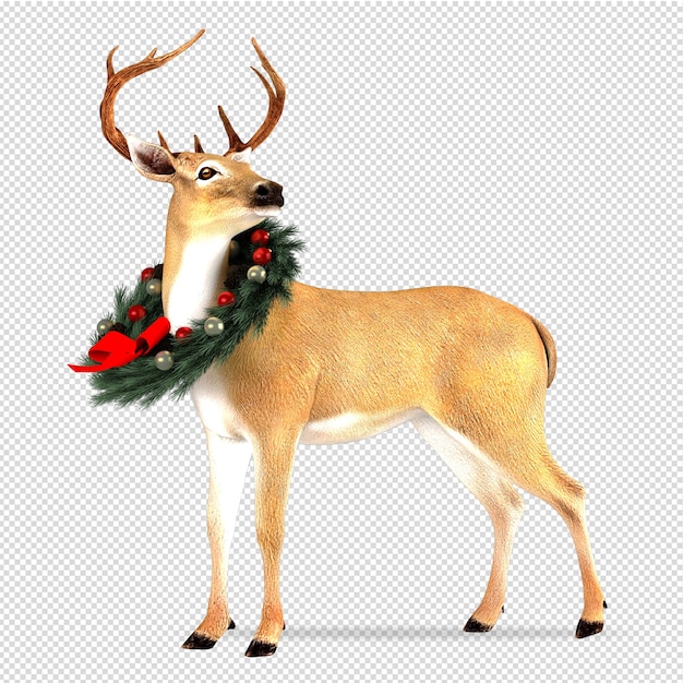 Deer with wreath christmas in 3d rendered