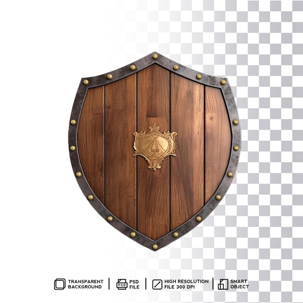 PSD defender of design graceful psd wooden shield on transparent isolated background