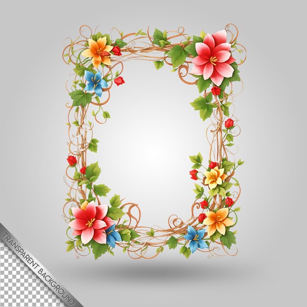 PSD dekoracyjna ramka kwiatowa z kwiatami i literą na niej