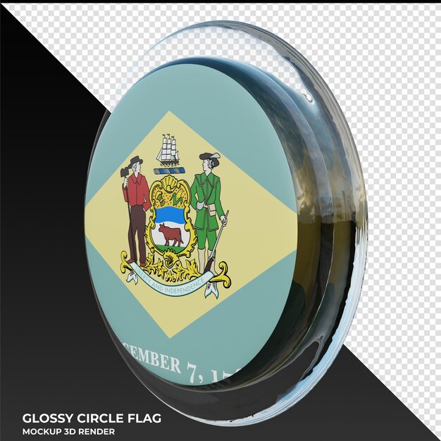 PSD delaware0002 bandiera circolare lucida strutturata 3d realistica