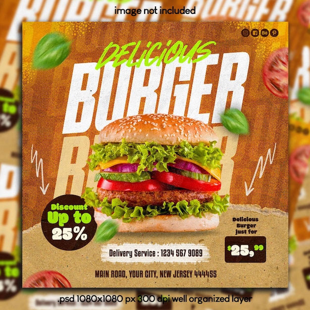 PSD delecious burger and food menu instagram and facebook post template 2