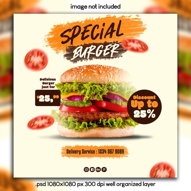 PSD delecious burger and food menu social media post template