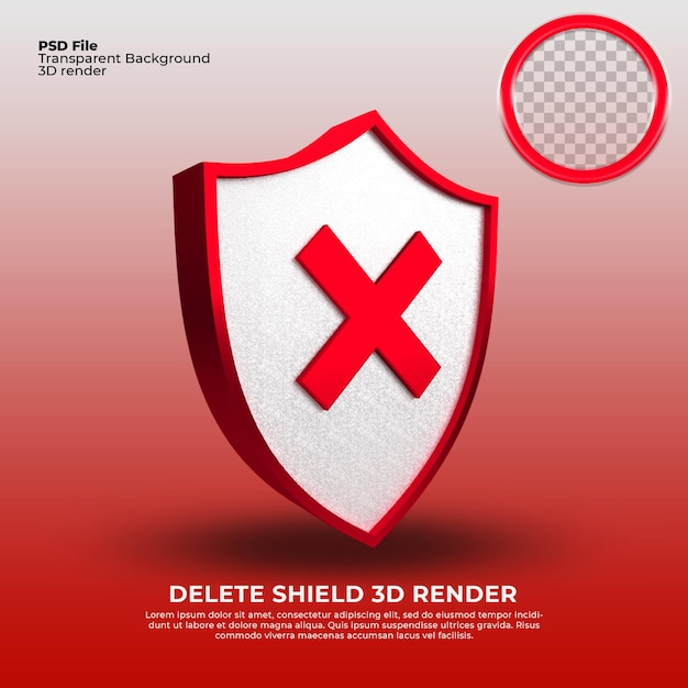 Delete shield 3D Render Red Color