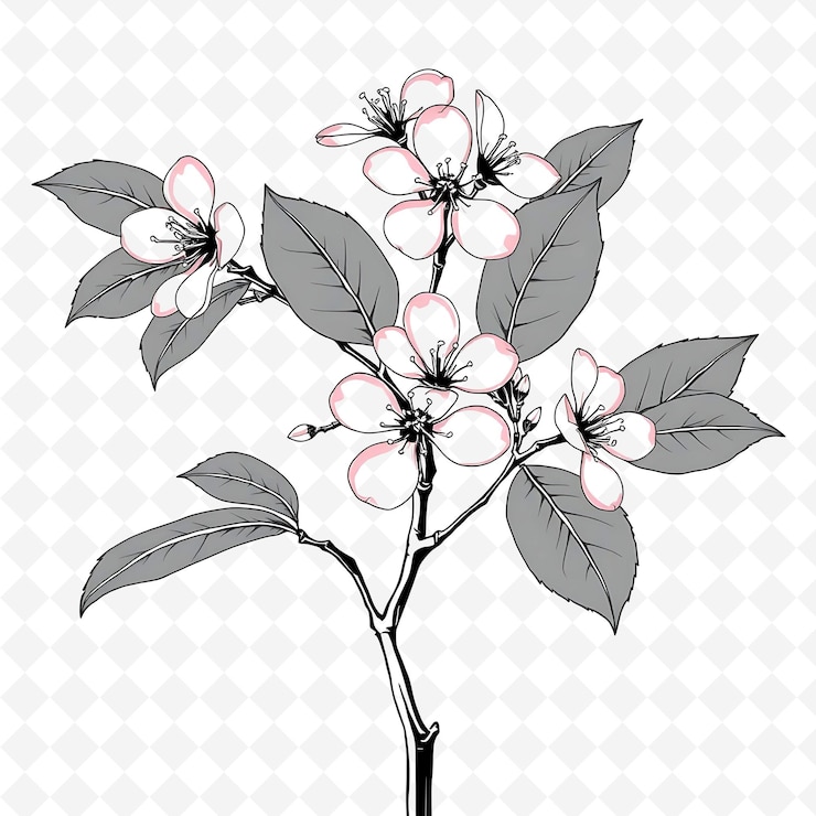 PSD delicate blossoms on a branch a floral illustration