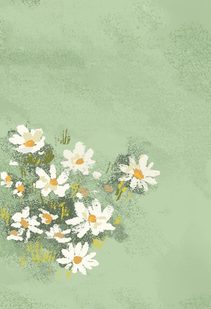 緑 の 背景 に 描か れ て いる 細 な デイジー