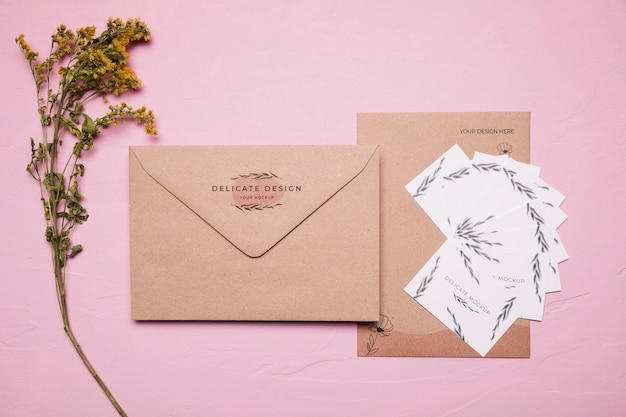 PSD delicate design envelope with flower