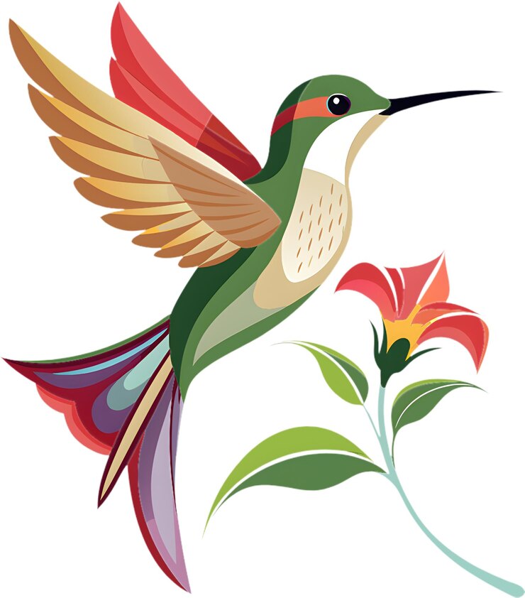 PSD delicate hummingbird hovers near vibrant flower
