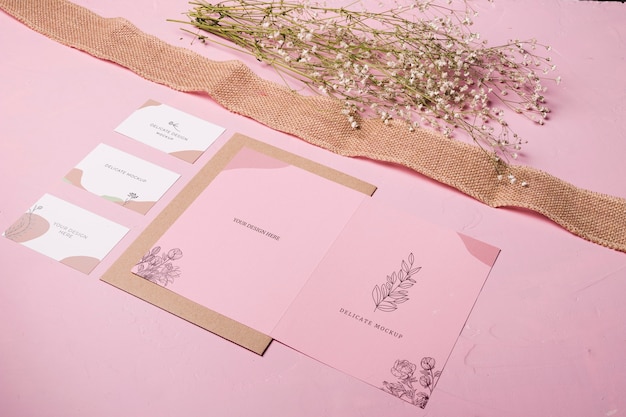 PSD delicate mock-up with flower and ribbon