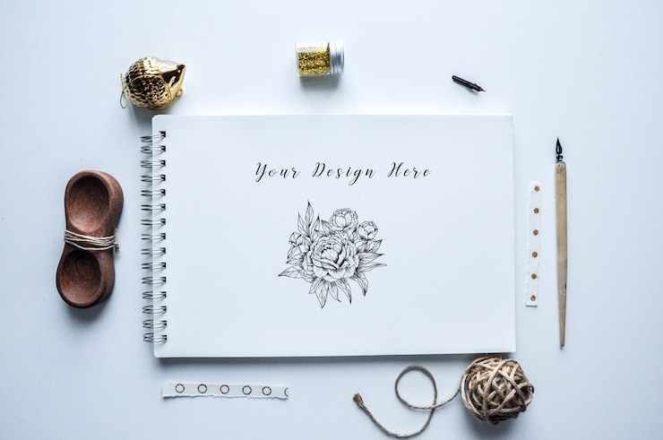 PSD delicate sketch book mock up 