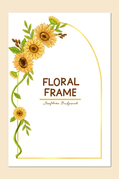 delicate sunflower watercolor frame for an elegant and pretty wedding card