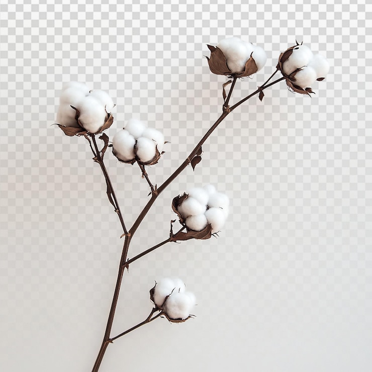 PSD delicate white cotton branch on minimalist background