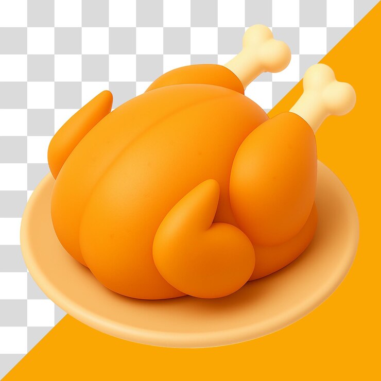 PSD delicious 3d cartoon roasted chicken on a plate
