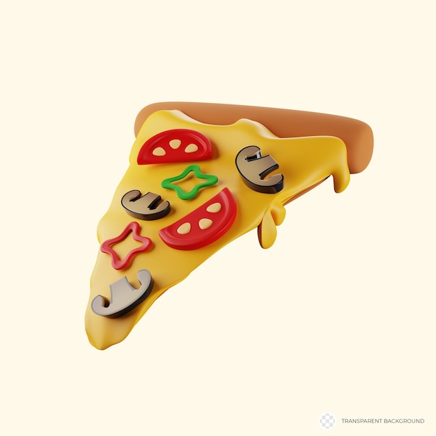 Delicious 3D rendering of a slice of vegetarian pizza with mushrooms isolated image