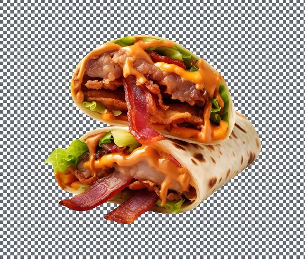 PSD Вкусное и вкусное арахисовое масло sriracha bacon wrap burger изолировано на прозрачном фоне