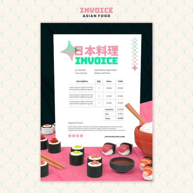 PSD delicious asian food invoice template