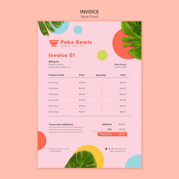 PSD delicious asian food invoice template