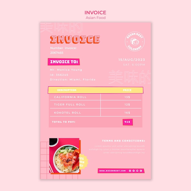 PSD delicious asian food  invoice template