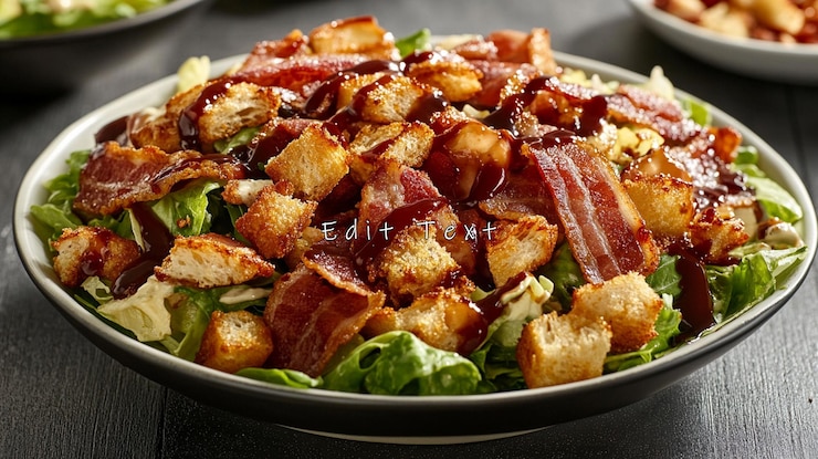 PSD delicious bacon and crouton salad with dressing