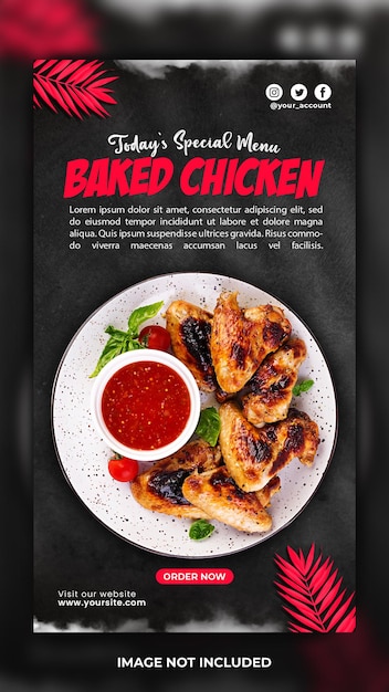 PSD Шаблон истории instagram с меню вкусной запеченной курицы