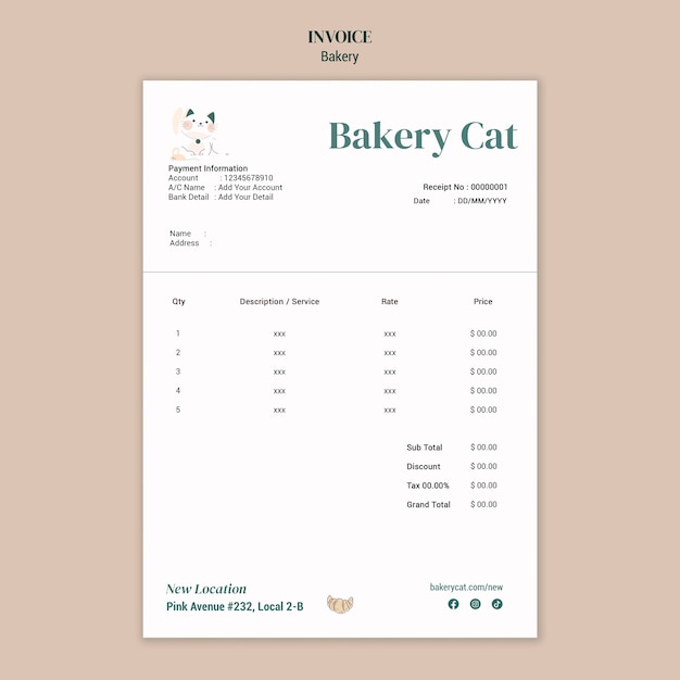 PSD delicious baked goods invoice template