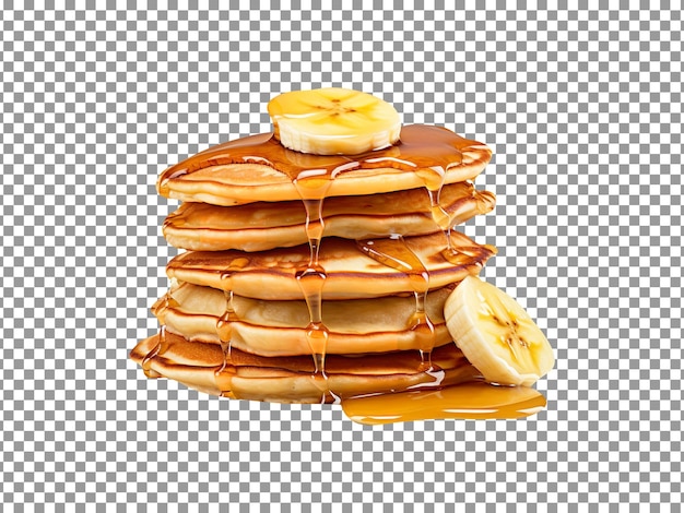 Delicious banana slices pancakes stack isolated on transparent background