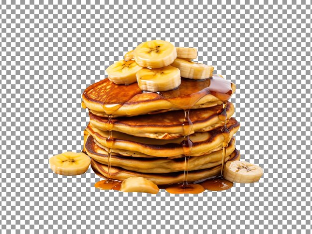 Delicious banana slices pancakes stack isolated on transparent background