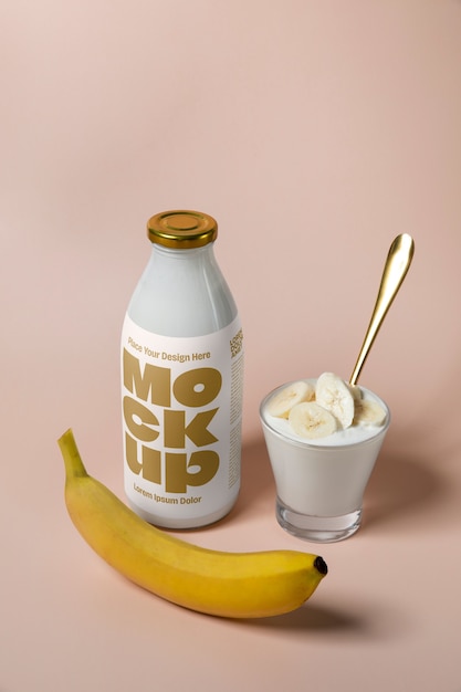 PSD delicious banana and yogurt mockup