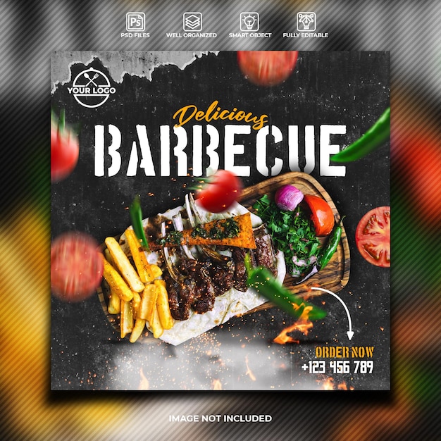 Delicious barbecue food social media post template