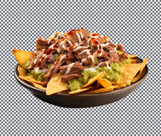 PSD delicious bbq beef nacho met guacamole geïsoleerd op doorzichtige achtergrond