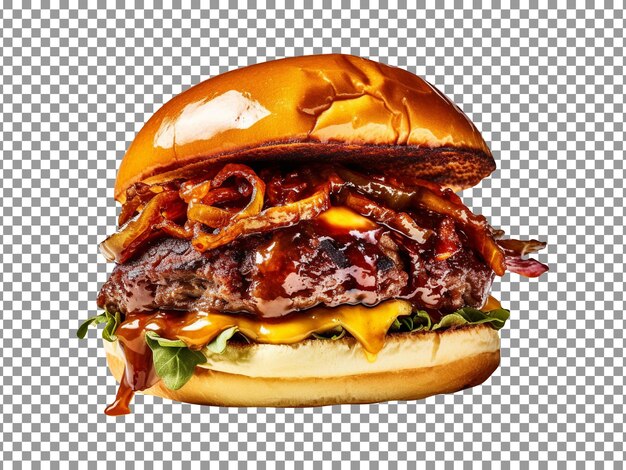 Delicious bbq burger isolated on transparent background