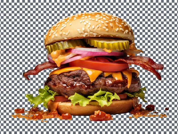 PSD delicious bbq cheese burger isolated on transparent background