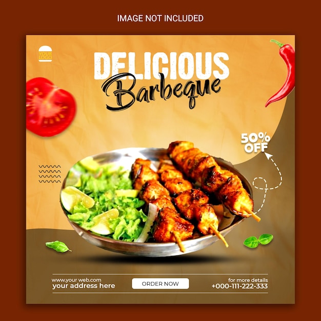 delicious bbq and food menu social media banner.